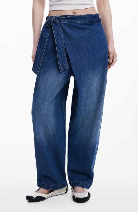 Faded Faux Wrap Jeans