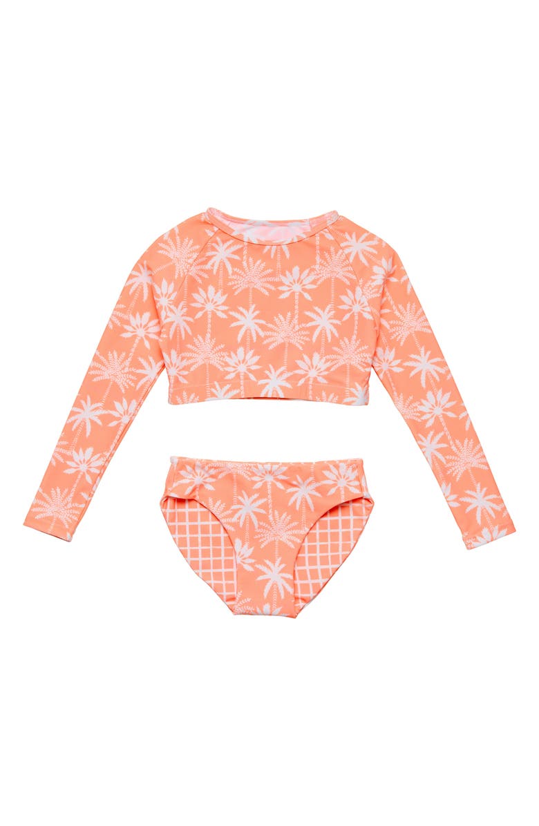 Snapper Rock Kids' Long Sleeve Two-Piece Rashguard Swimsuit, Main, color, Orange
