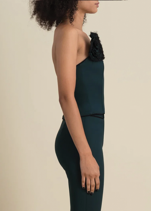 Contessa Mills Helix Form-fitting Stretch Wool Top In Black