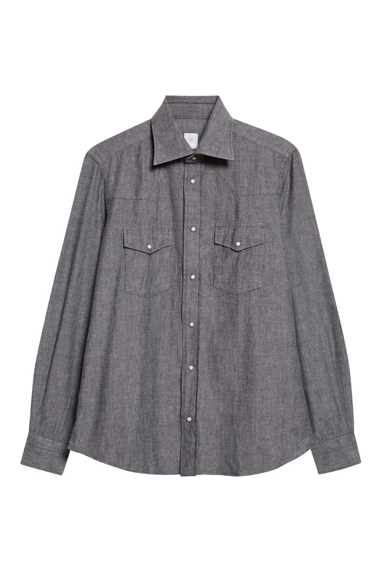 Western Slim Fit Cotton Shirt, Main, color, 14 MED MELANGE GRAY