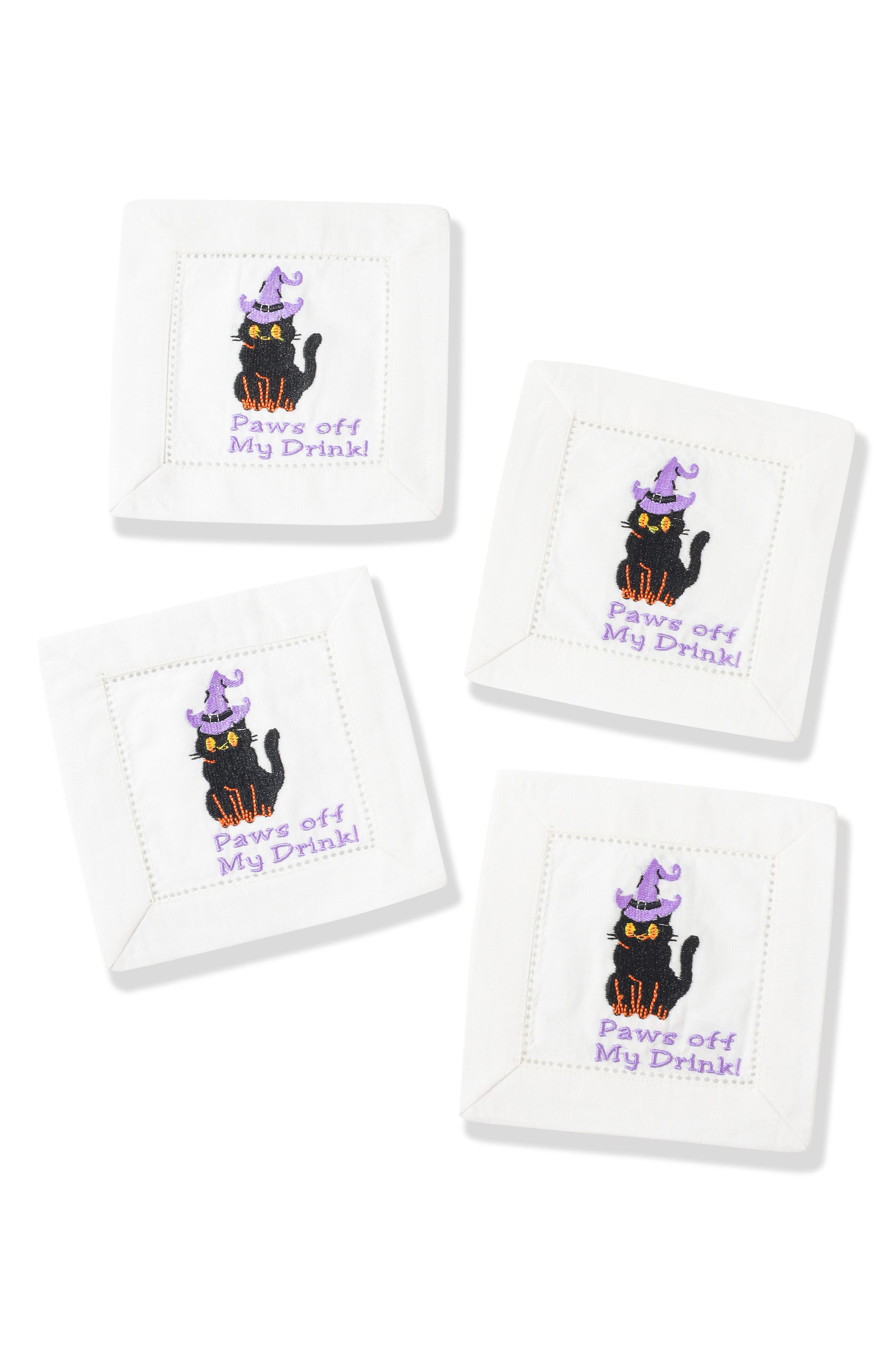 Paws Off My Drink Embroidered Linen Cocktail Napkins