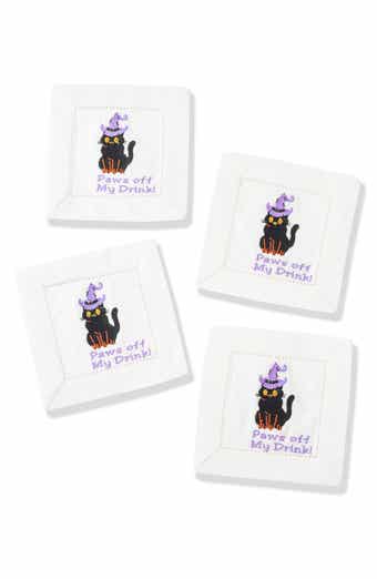 Paws Off My Drink Embroidered Linen Cocktail Napkins