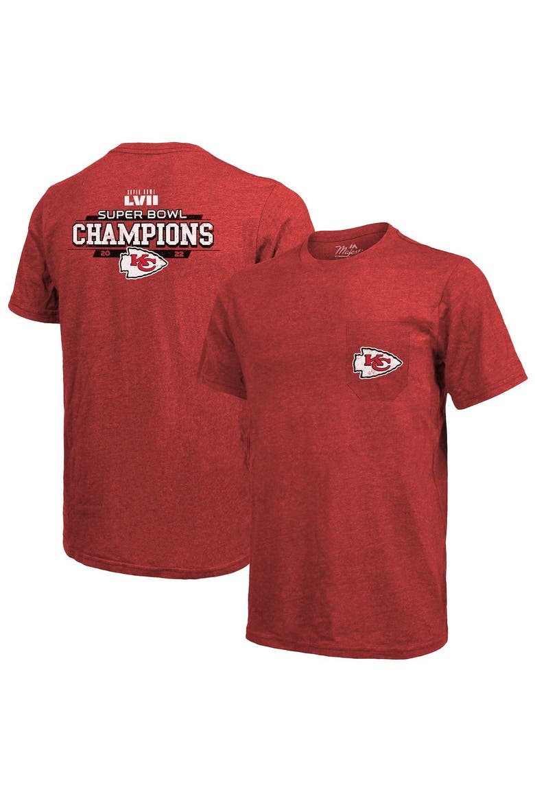 Men's Majestic Threads Red Kansas City Chiefs Super Bowl LVII Champions Running Back Tri-Blend Pocket T-Shirt, Main, color, Red