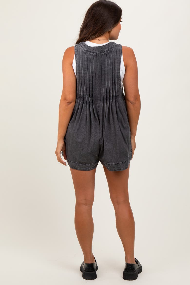 Deep V-Neck Pleated Front Tie Sleeveless Romper, Alternate, color, Charcoal Grey
