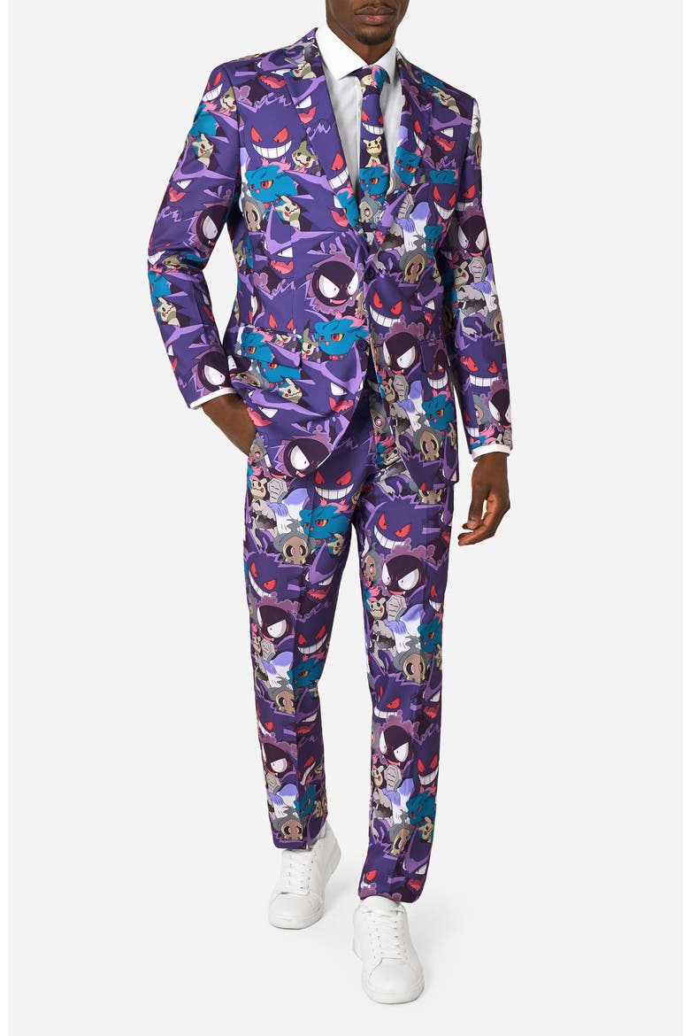 Pokémon Ghost Types Slim Fit Two-Piece Suit & Tie Set, Main, color, PURPLE MULTI