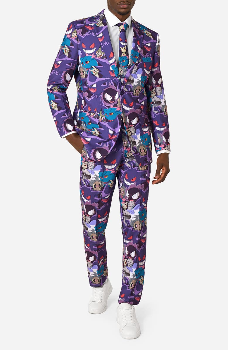 OppoSuits Pokémon Ghost Types Slim Fit Two-Piece Suit & Tie Set, Main, color, Purple Multi