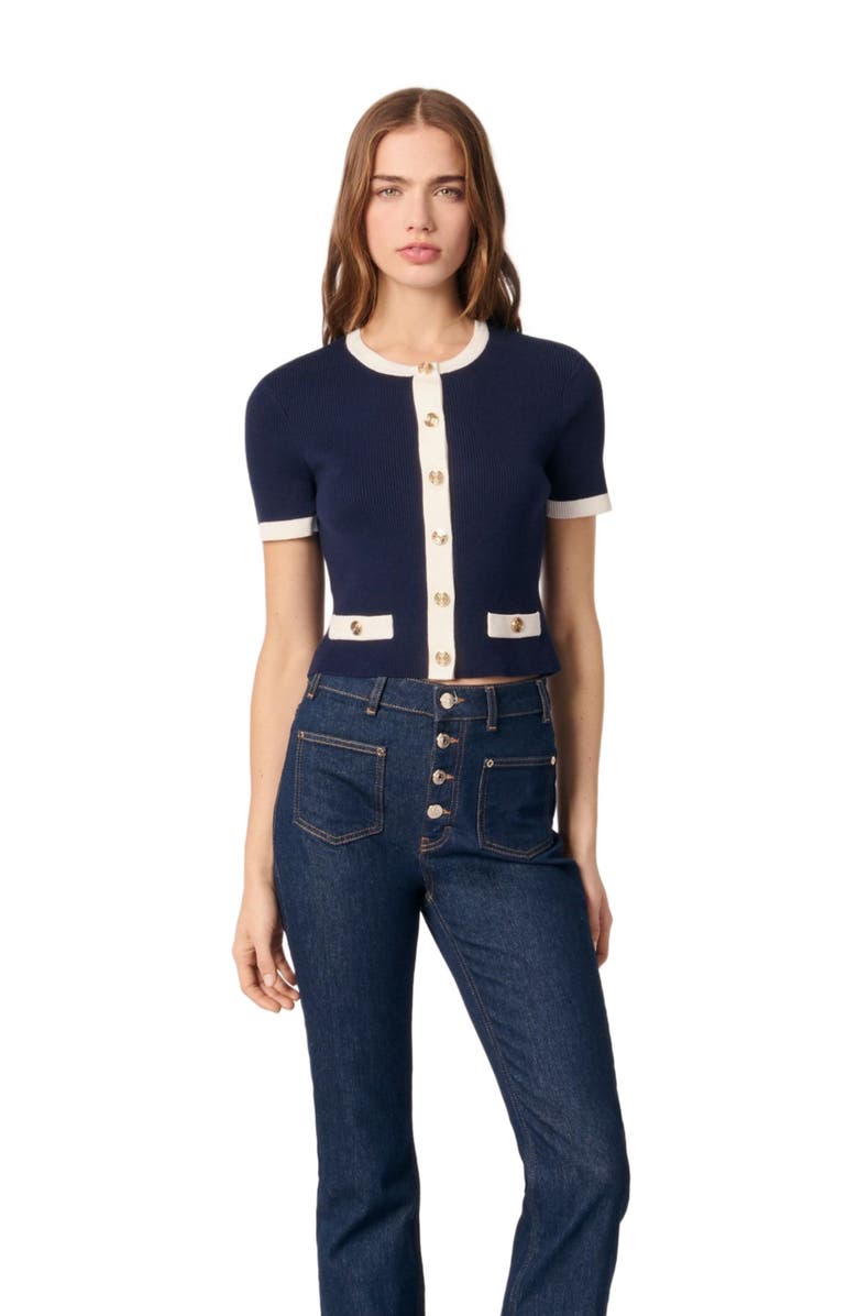 maje Cropped short sleeve cardigan, Main, color, 