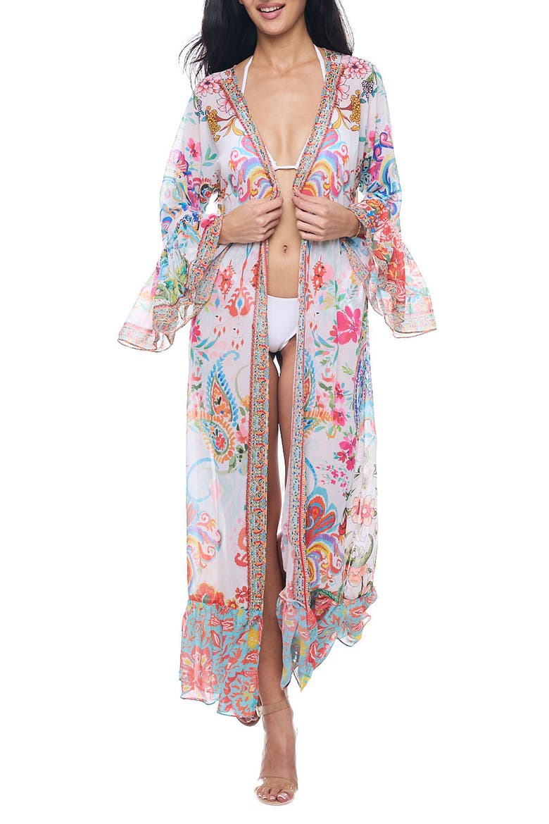 Ruffle Sleeve Cover-Up Duster, Main, color, WHITE