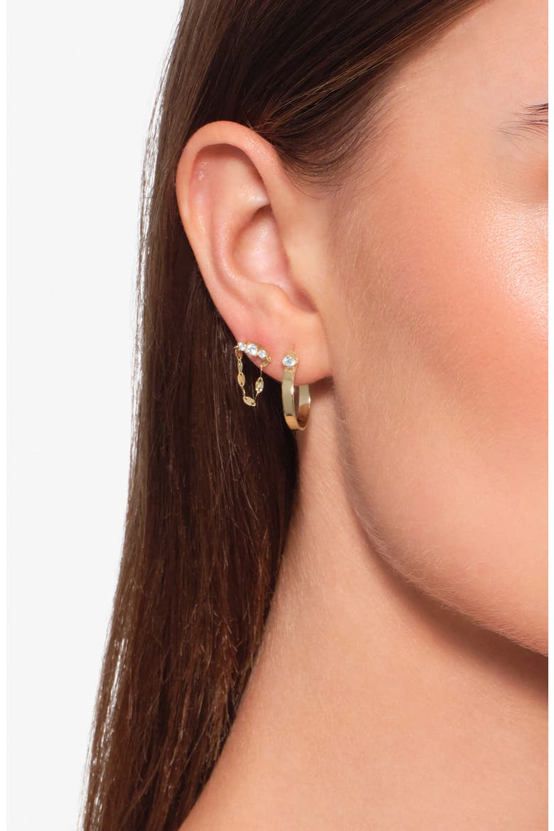 14K Gold Sunrise Wide Diamond Hoop Earrings, Alternate, color, 14K YELLOW GOLD
