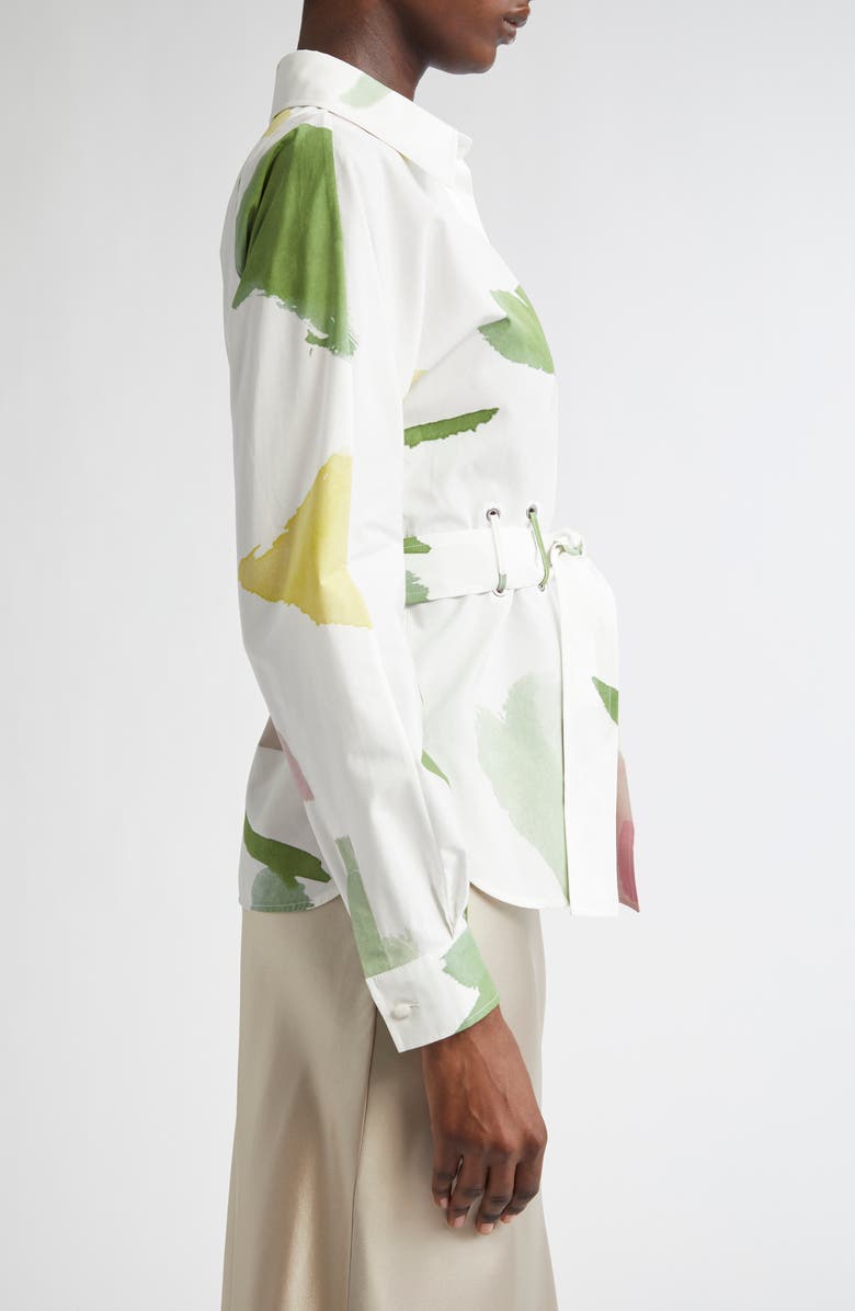 Max Mara Quiete Abstract Print Cotton Belted Shirt, Alternate, color, White