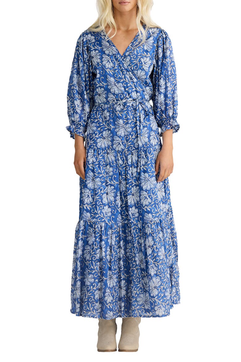 Tara Wrap Dress, Main, color, BLUE BLOSSOM