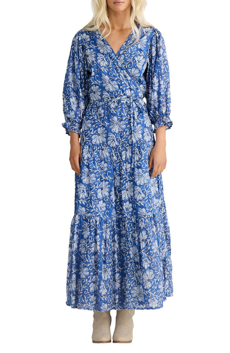 Talisman the Label Tara Wrap Dress, Main, color, Blue Blossom