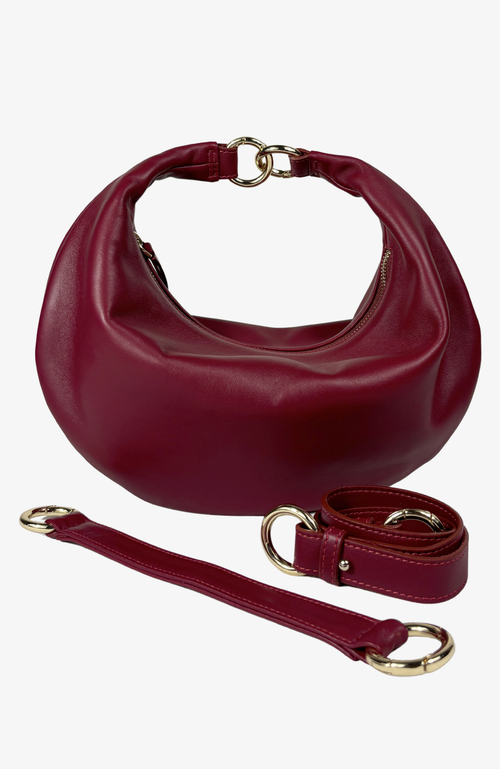 Hyer Goods Small Leather Convertible Hobo Crescent Ring Bag In Dark Cherry Red