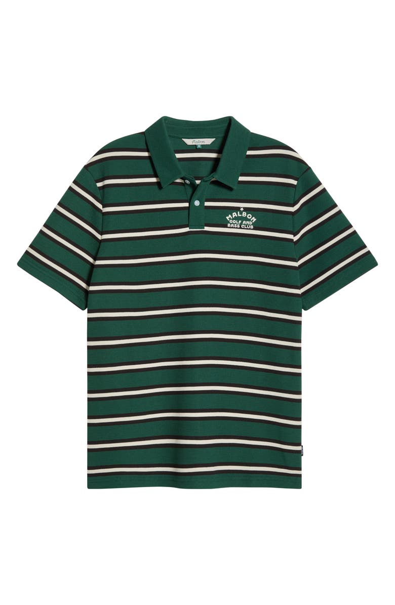 MALBON Fairway Bass Club Stripe Piqué Polo, Main, color, Forest Stripe