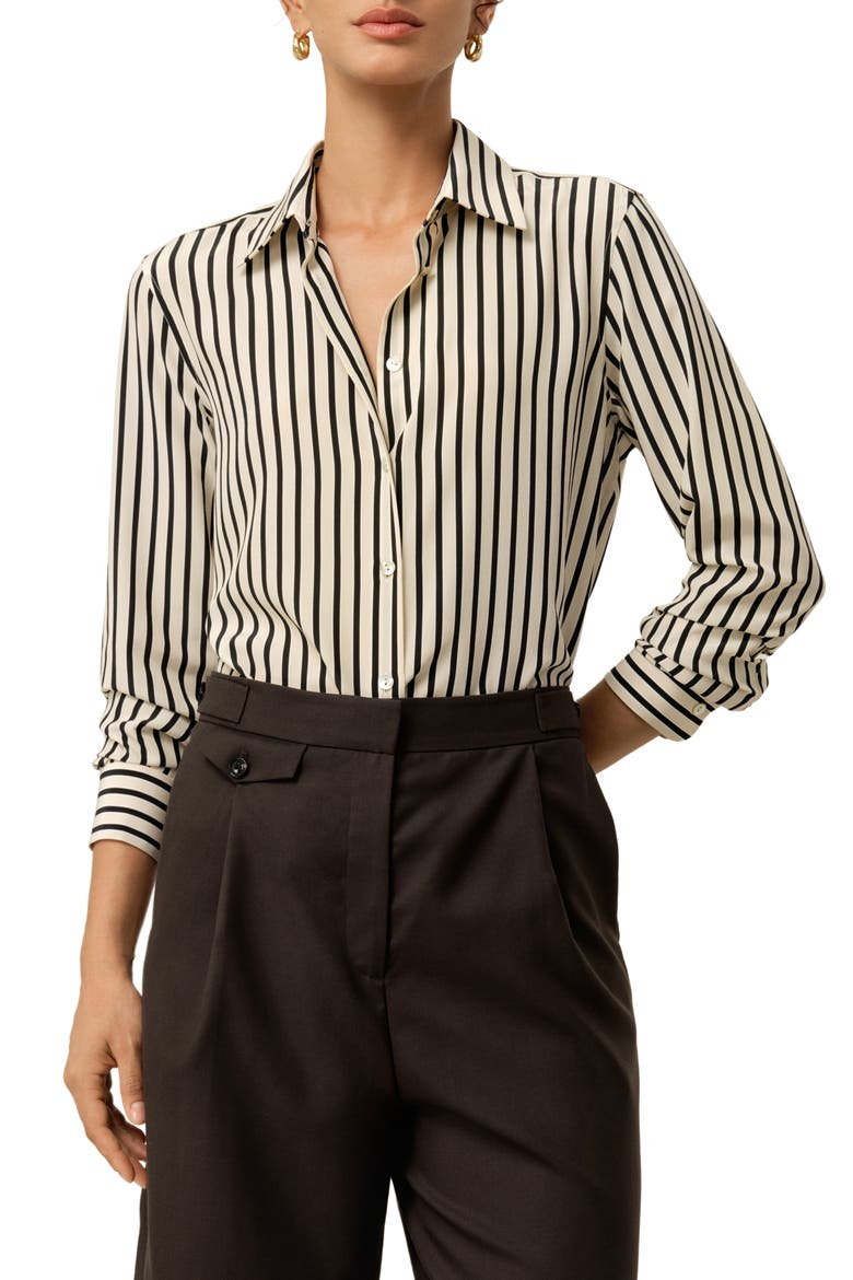 Women's Striped Silk Shirt, Main, color, Ink Stripe