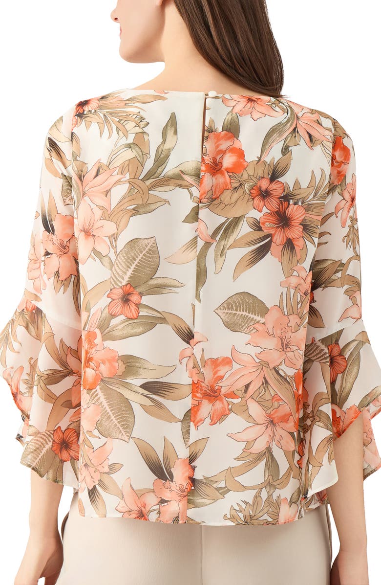 KASPER Floral Ruffle Sleeve Chiffon Top, Alternate, color,