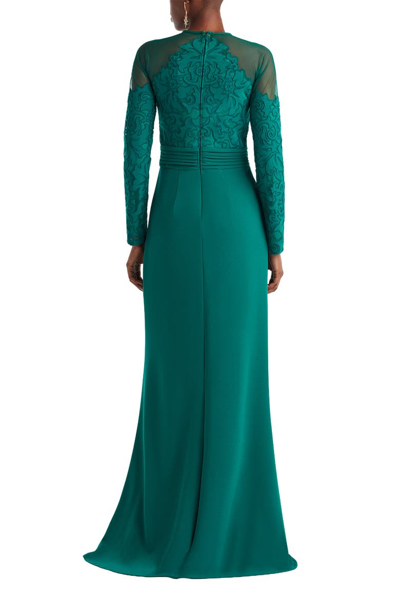 Embroidered Illusion Lace Long Sleeve Sheath Gown, Alternate, color, EMERALD