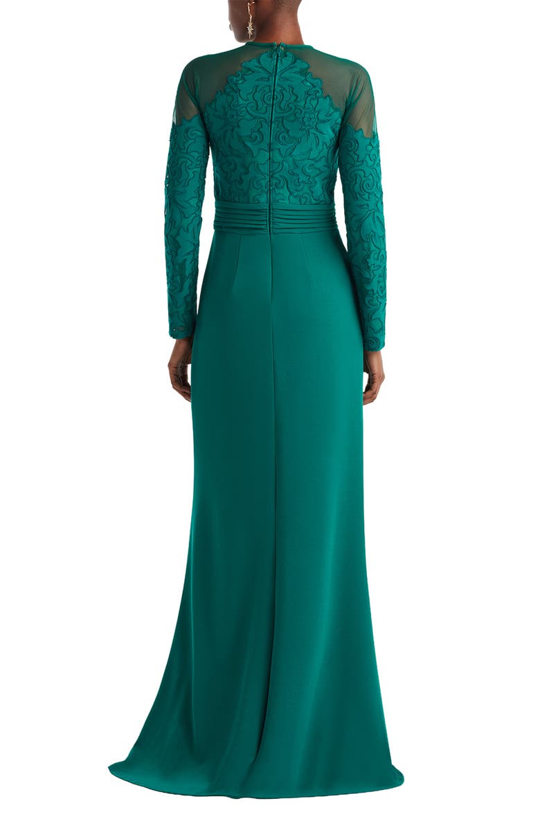 Tadashi Shoji Embroidered Illusion Lace Long Sleeve Sheath Gown, Alternate, color, Emerald