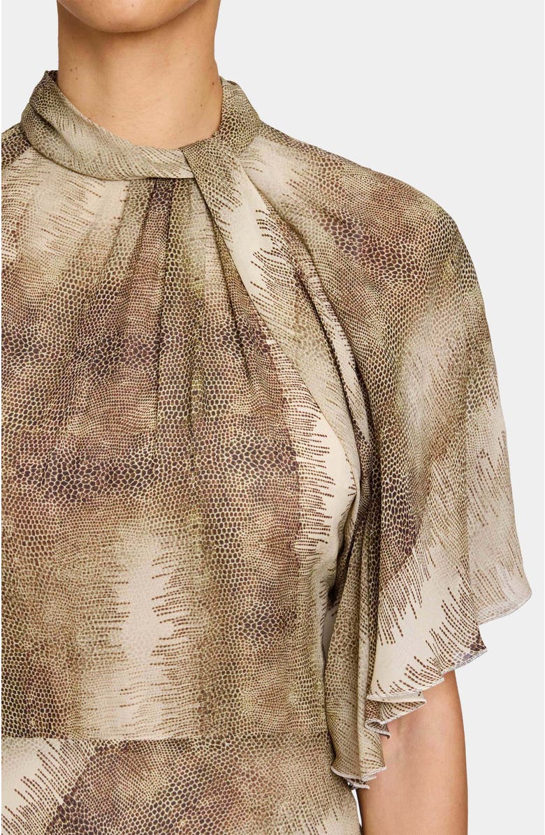 Santorelli Niki Mock Neck Midi Dress in Printed Georgette, Alternate, color, Sahara