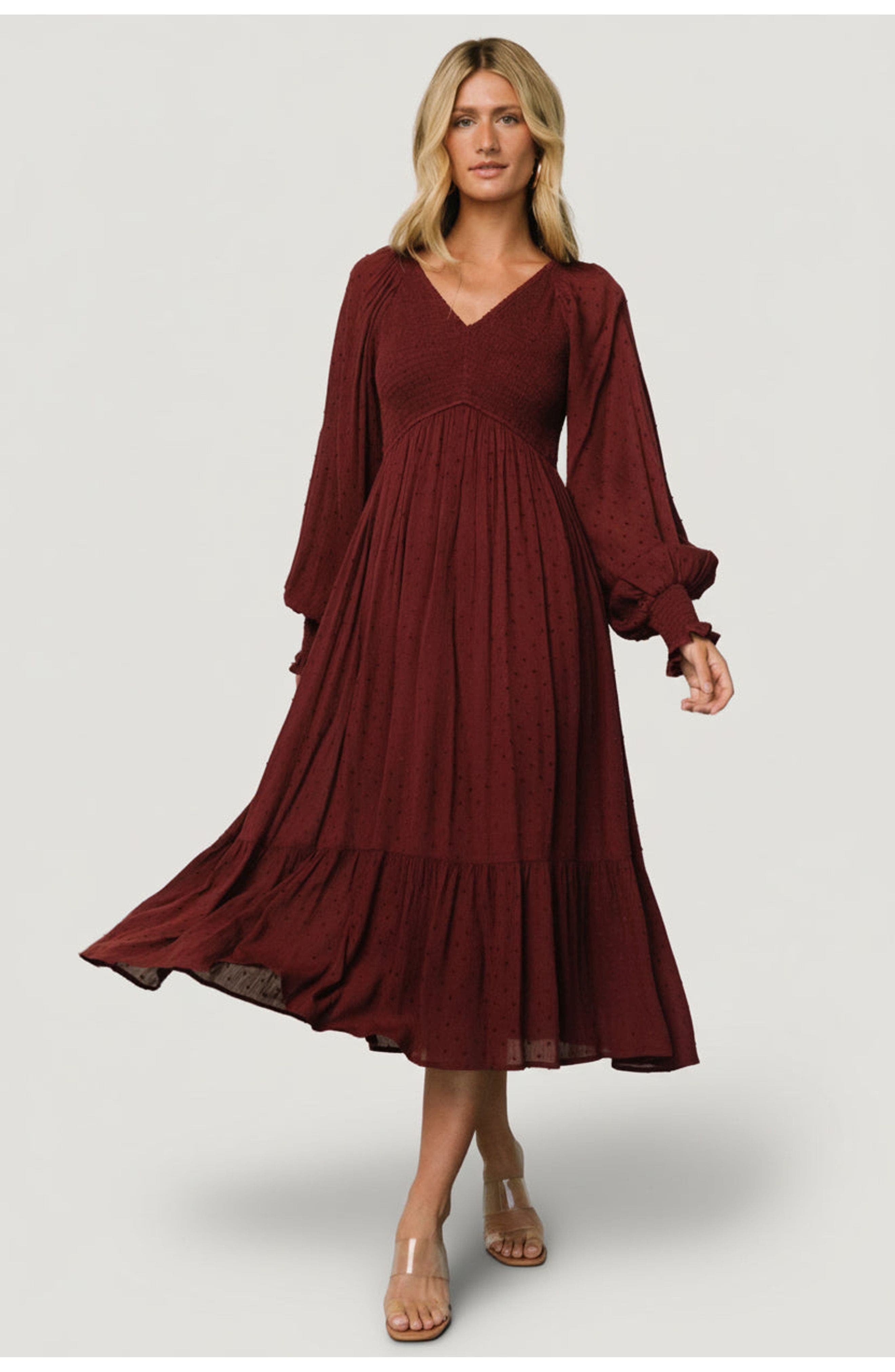 Lainey Smocked Dotted Midi Dress - image 5