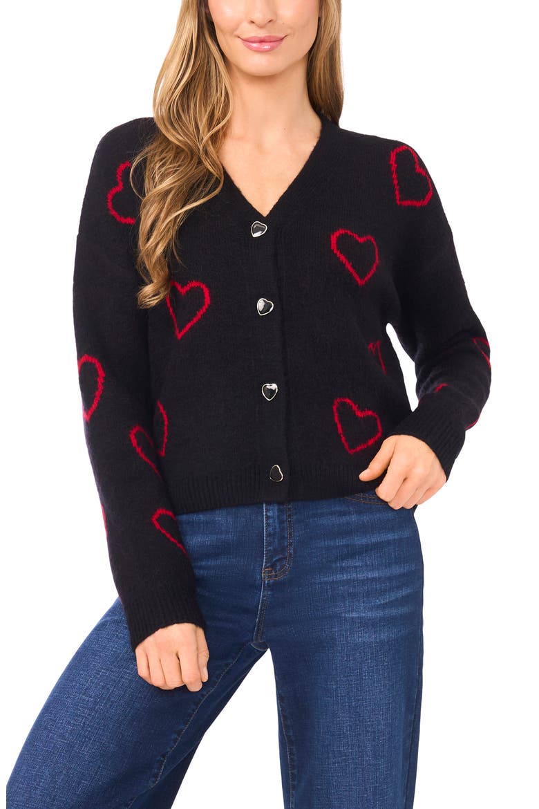 Heart Jacquard Cardigan, Main, color, RICH BLACK