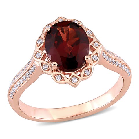 Garnet & Diamond Vintage Halo Ring 14k