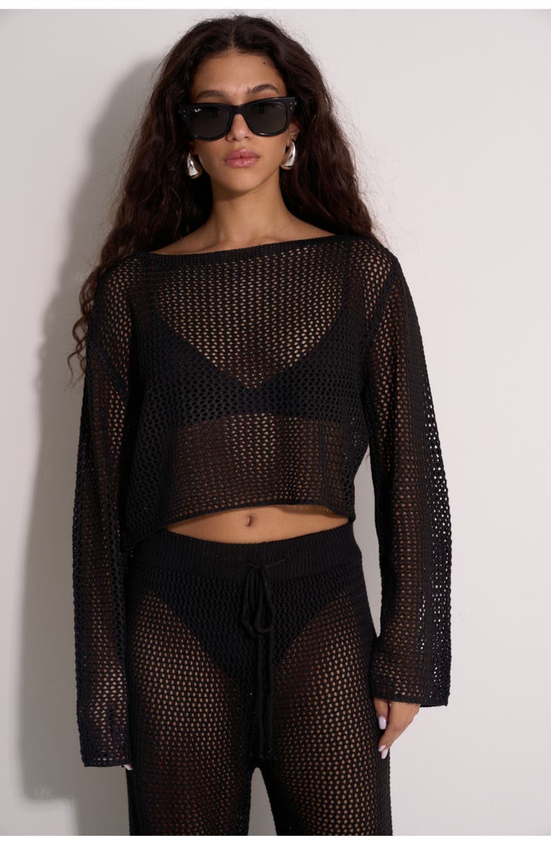 Gottex Beach Life Anna Two Crochet Long Sleeve Beach Top, Main, color, 