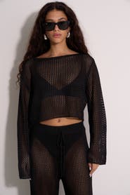 Gottex Beach Life Anna Two Crochet Long Sleeve Beach Top
