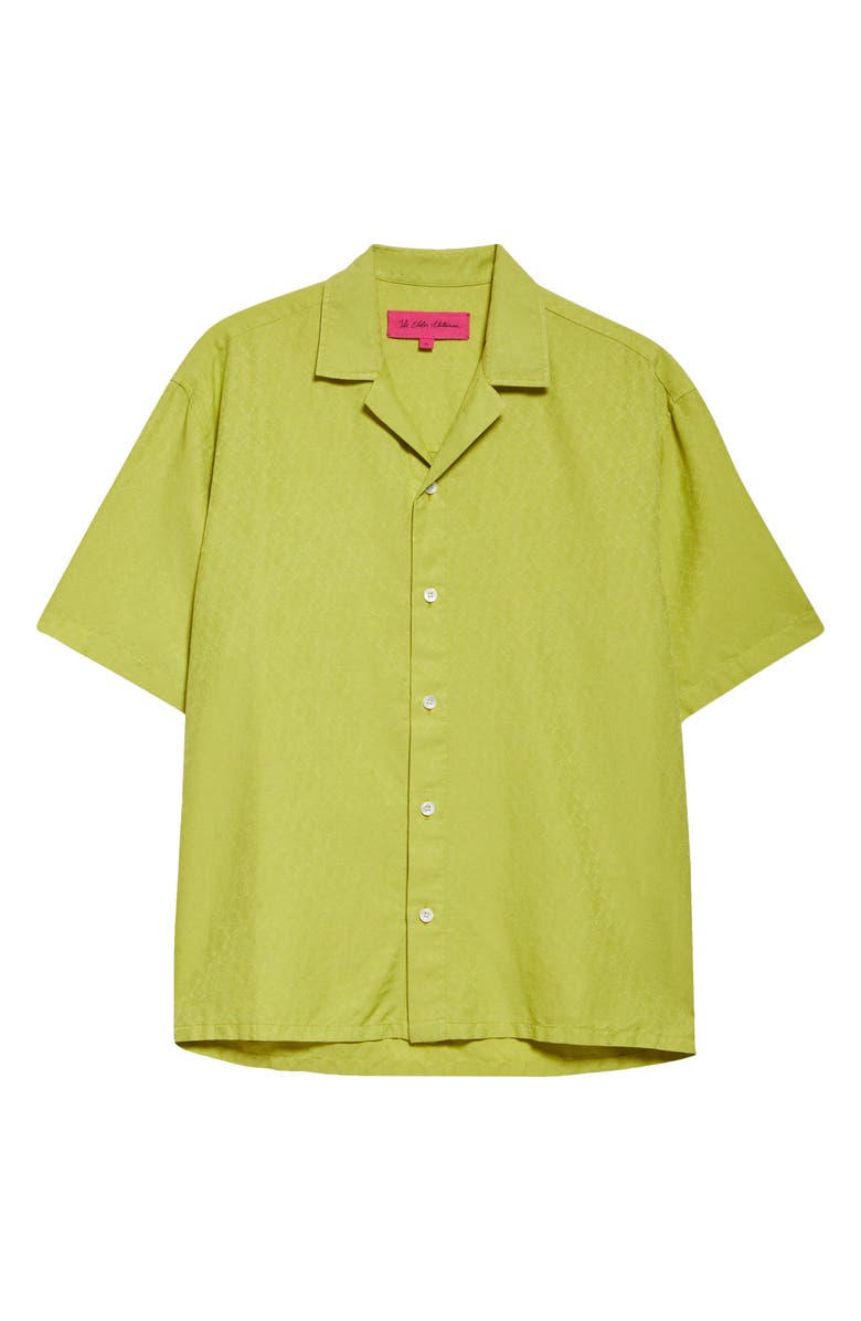 The Elder Statesman Silk & Cotton Jacquard Camp Shirt, Alternate, color, Chartreuse