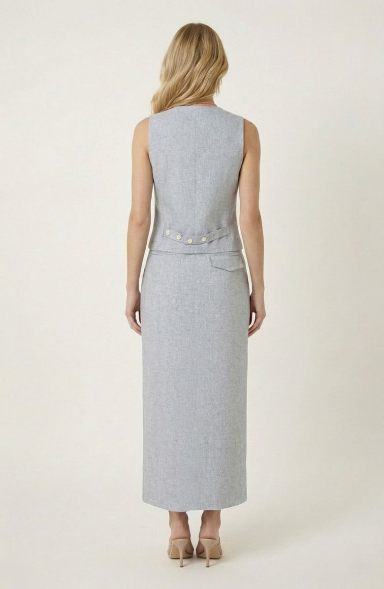 Modenaire Hidden Front Closure Sleeveless Top & Midi Skirt Set, Alternate, color, Light Grey