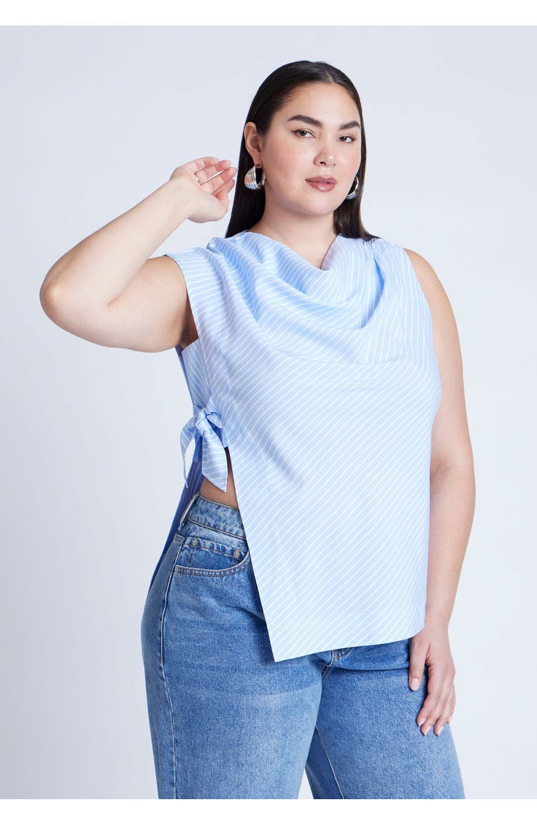 ELOQUII Asym Tie Top, Alternate, color, White On Blue
