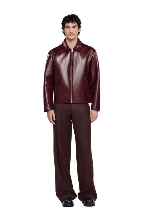 Sandro Zip-up Leather Jacket In Brown