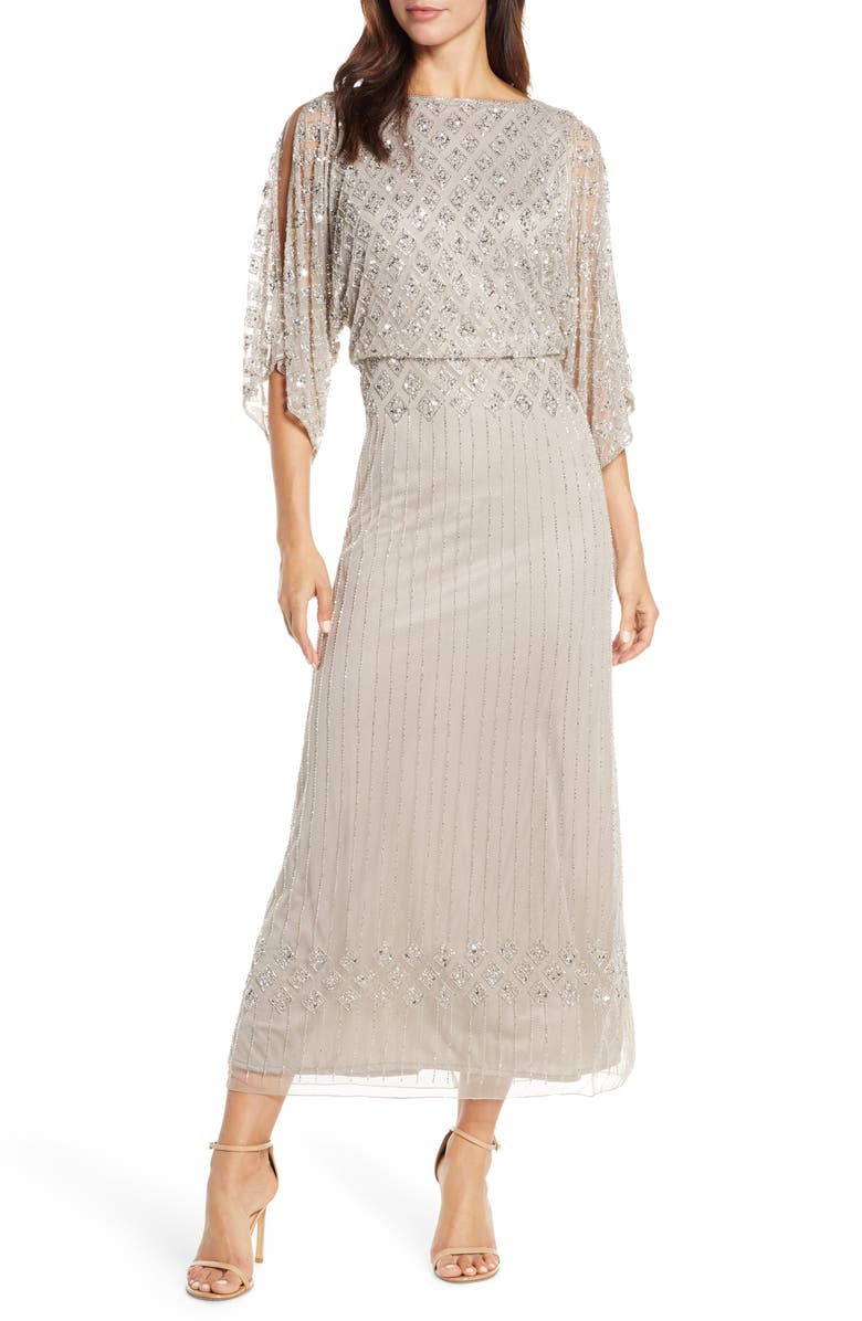 Pisarro Nights Diamond Motif Mesh Blouson Gown, Main, color, 