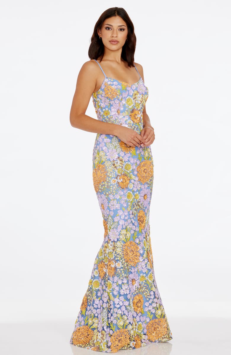 Dress the Population Giovanna Floral Sequin Mermaid Gown, Alternate, color, Lavender Multi