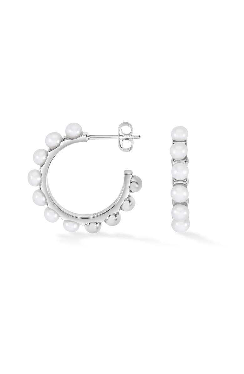 Dower & Hall Large White Timeless Pearl Hoops, Main, color, Sterling Silver