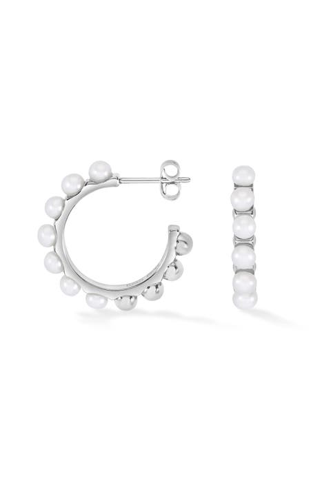 Large White Timeless Pearl Hoops