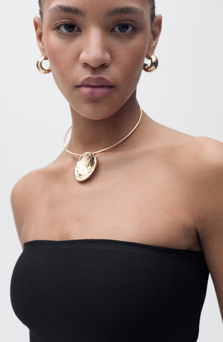 MANGO Pleated Strapless Dress, Alternate, color, Black