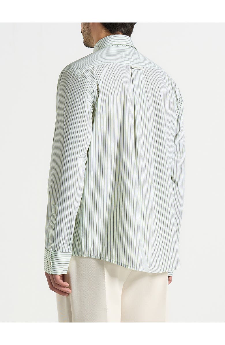 Manière De Voir Dylan Unisex Pinstripe Long Sleeve Shirt With Detachable Tie, Alternate, color, Sage