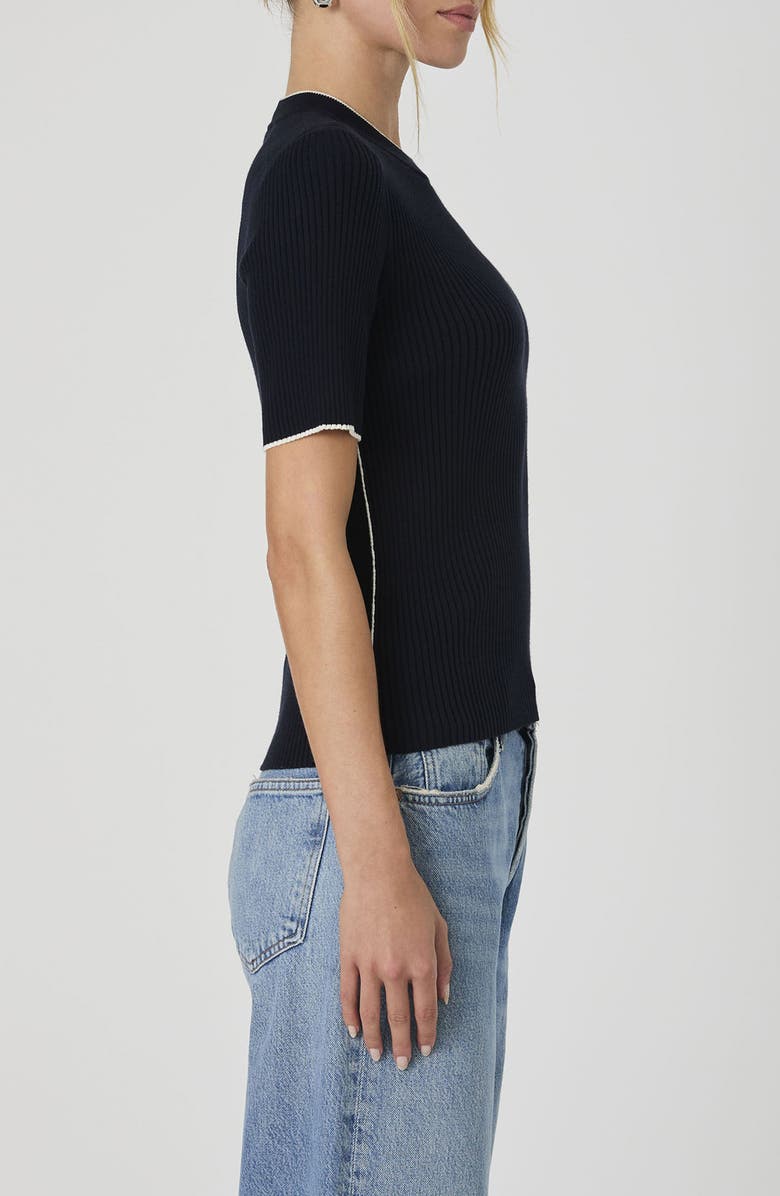 French Connection Mozza Short Sleeve Cotton Rib Sweater, Alternate, color, 40-Marine-Porc Cream