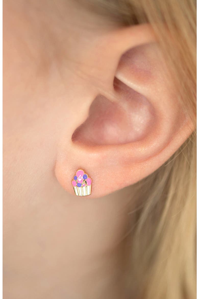 14k Colorful Cupcake Earrings, Alternate, color, Pink
