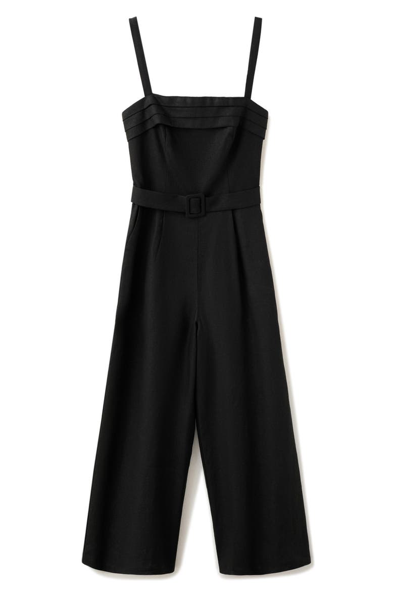 Belted Sleeveless Linen Blend Jumpsuit, Alternate, color, BLACK