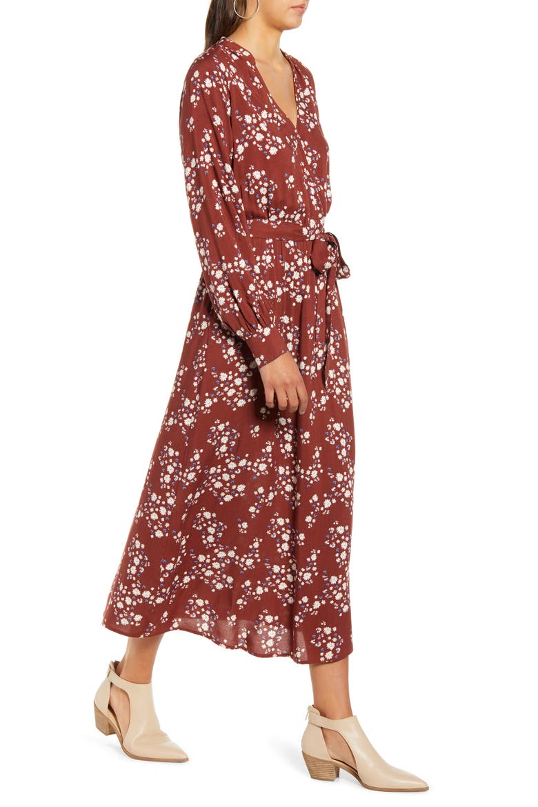 Floral Print Long Sleeve Midi Dress, Alternate, color, WINE-BLUE