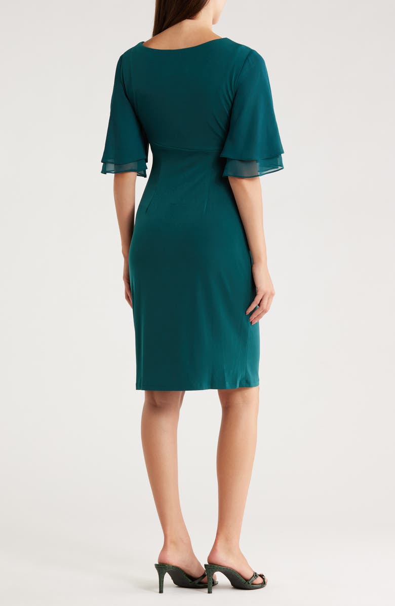 Connected Apparel Ruffle Sleeve Sheath Dress, Alternate, color, Deep Spruce