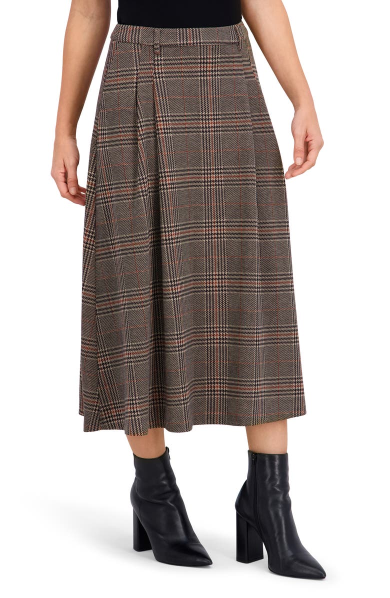 Ookie & Lala Plaid Pleated Midi Skirt, Alternate, color, Black/ Brown/ Camel