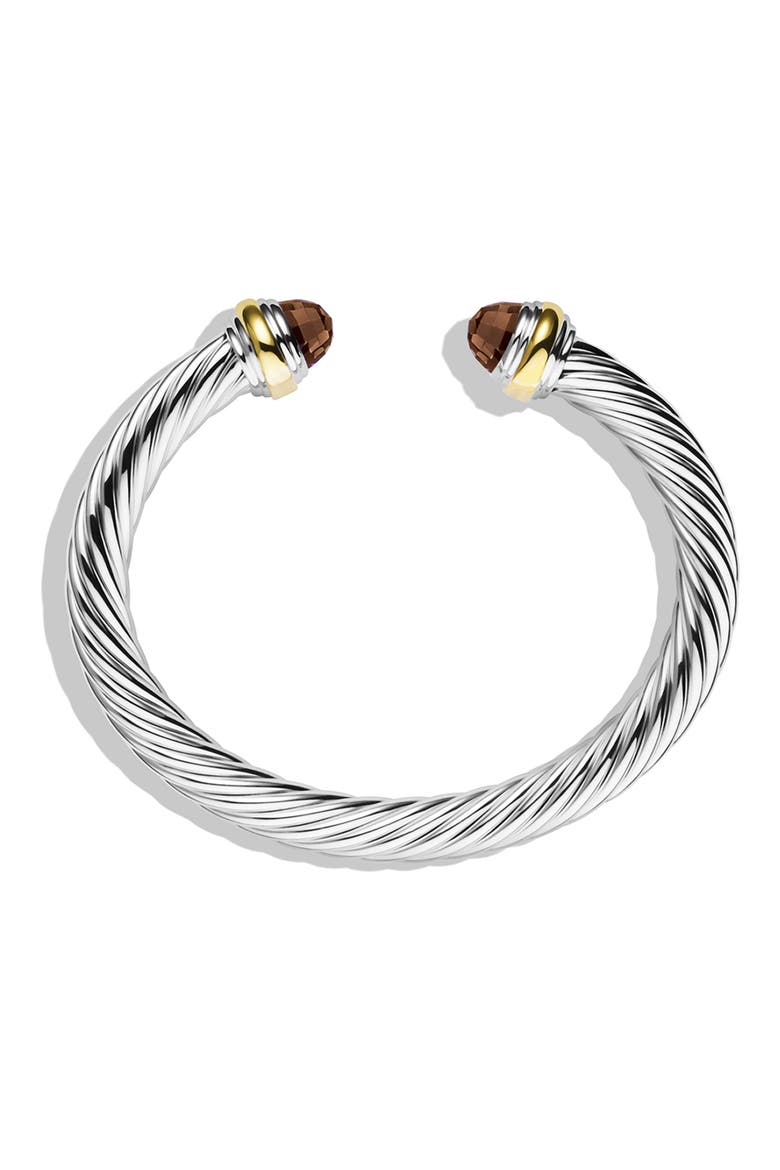 Classic Cable Bracelet in Sterling Silver with 14K Gold & Prasiolite, 7mm, Alternate, color, SMOKY QUARTZ