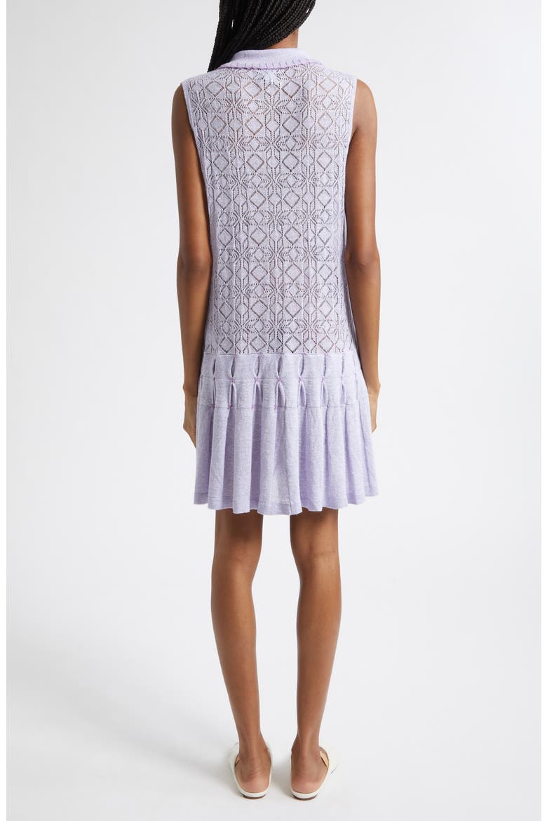 Snowflake Pointelle Linen & Cotton Polo Sweater Dress, Alternate, color, LILAC