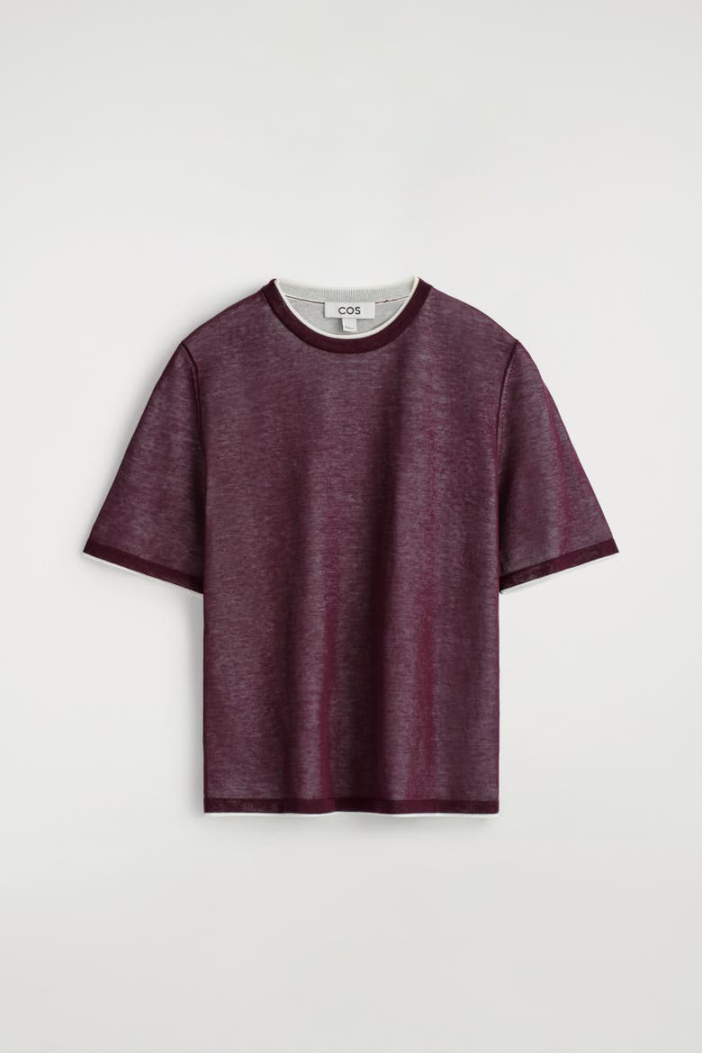 Layered Knitted T-Shirt, Alternate, color, BURGUNDY / WHITE