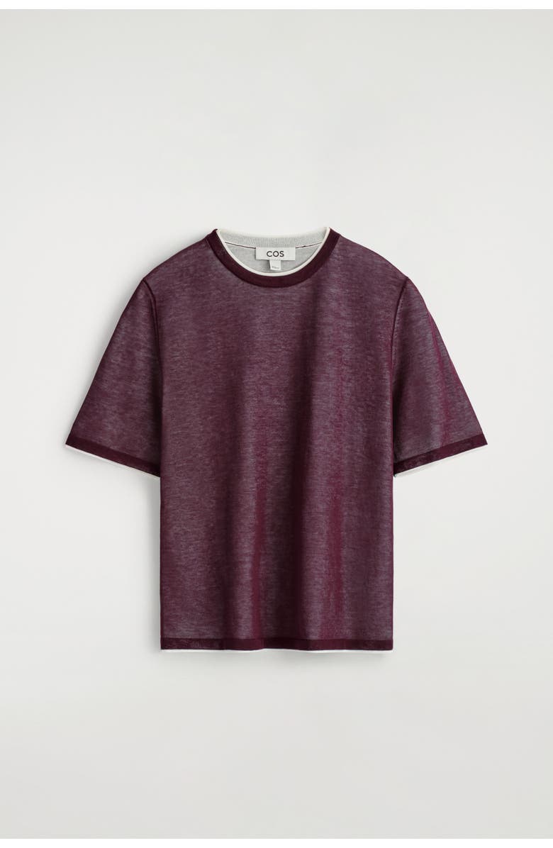 COS Layered Knitted T-Shirt, Alternate, color, Burgundy / White