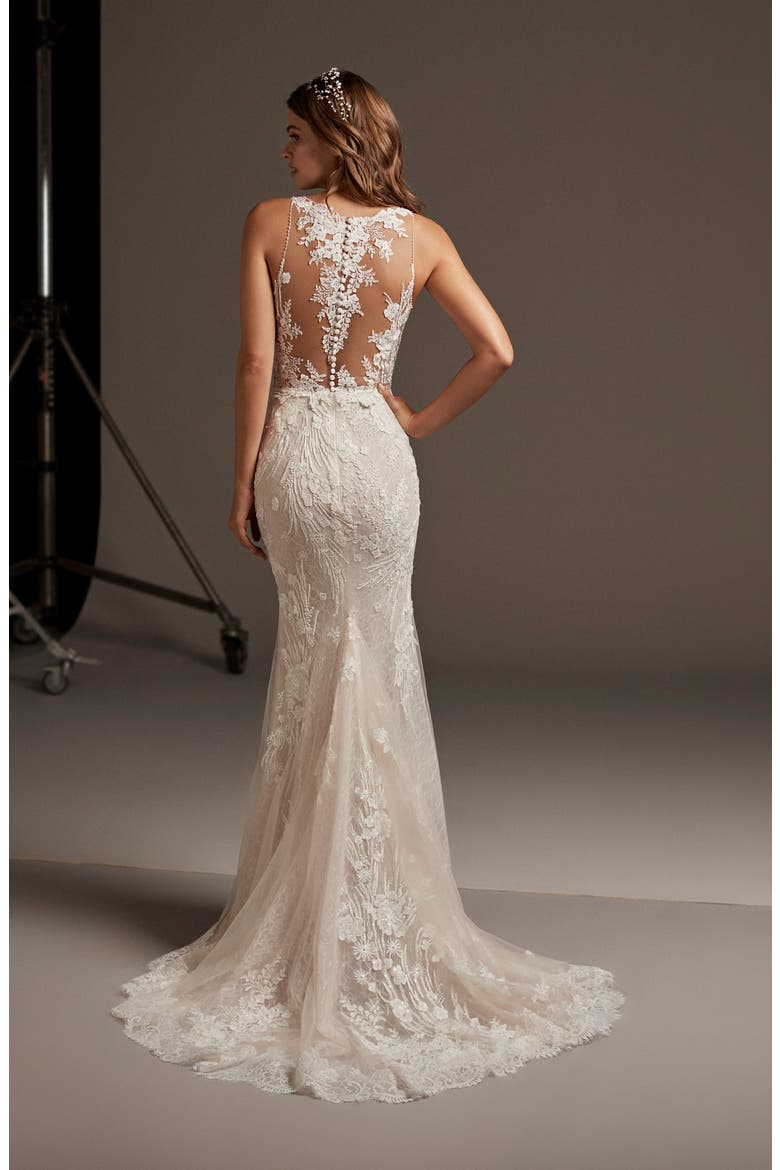 Eos Lace Trumpet Wedding Dress, Alternate, color, OFF WHITE/CRST
