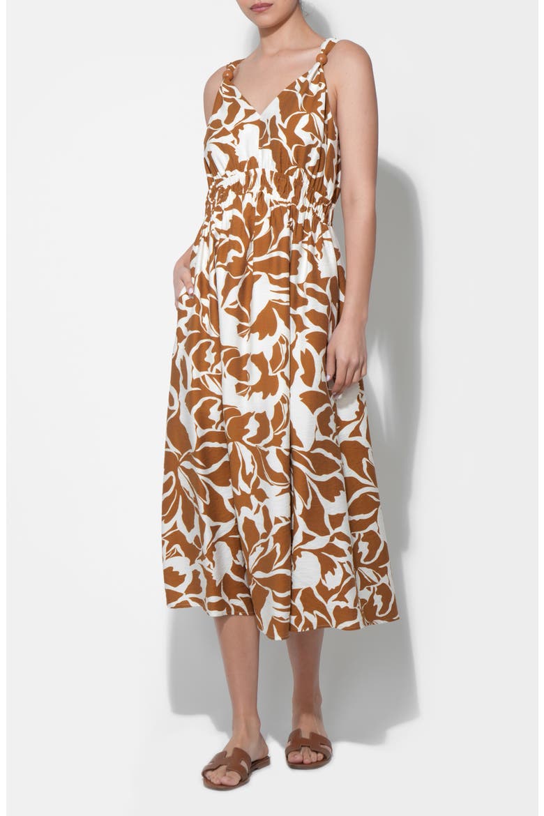 Kiana Wood Trim Sleeveless Maxi Dress, Alternate, color, OFF WHITE/ RUST